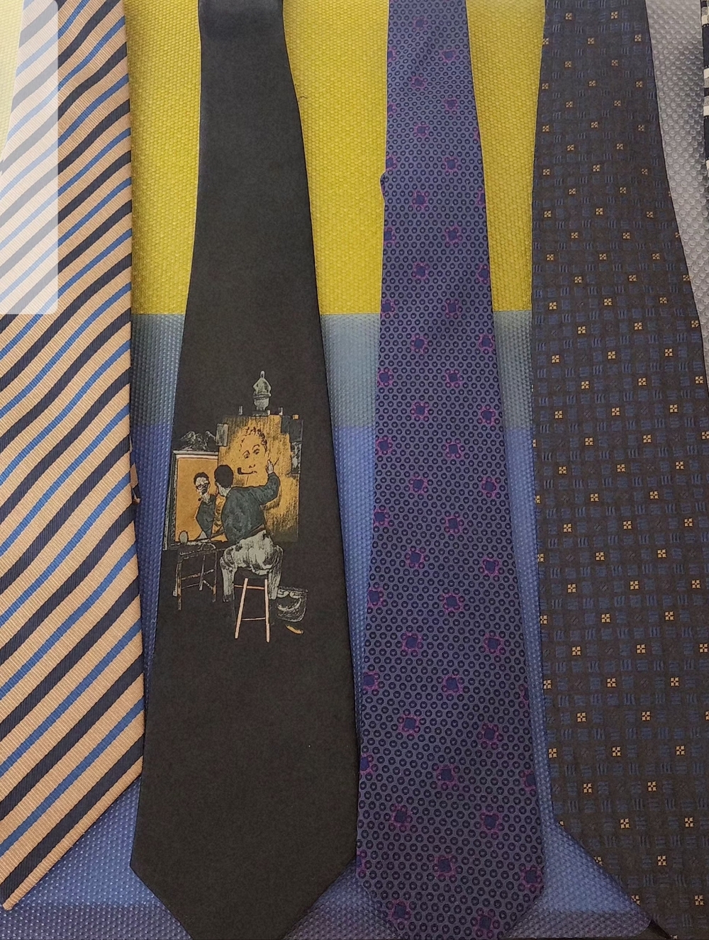 Vintage Black Novelty Painter Necktie Lot Fumagalli, Boss, Peachick..
